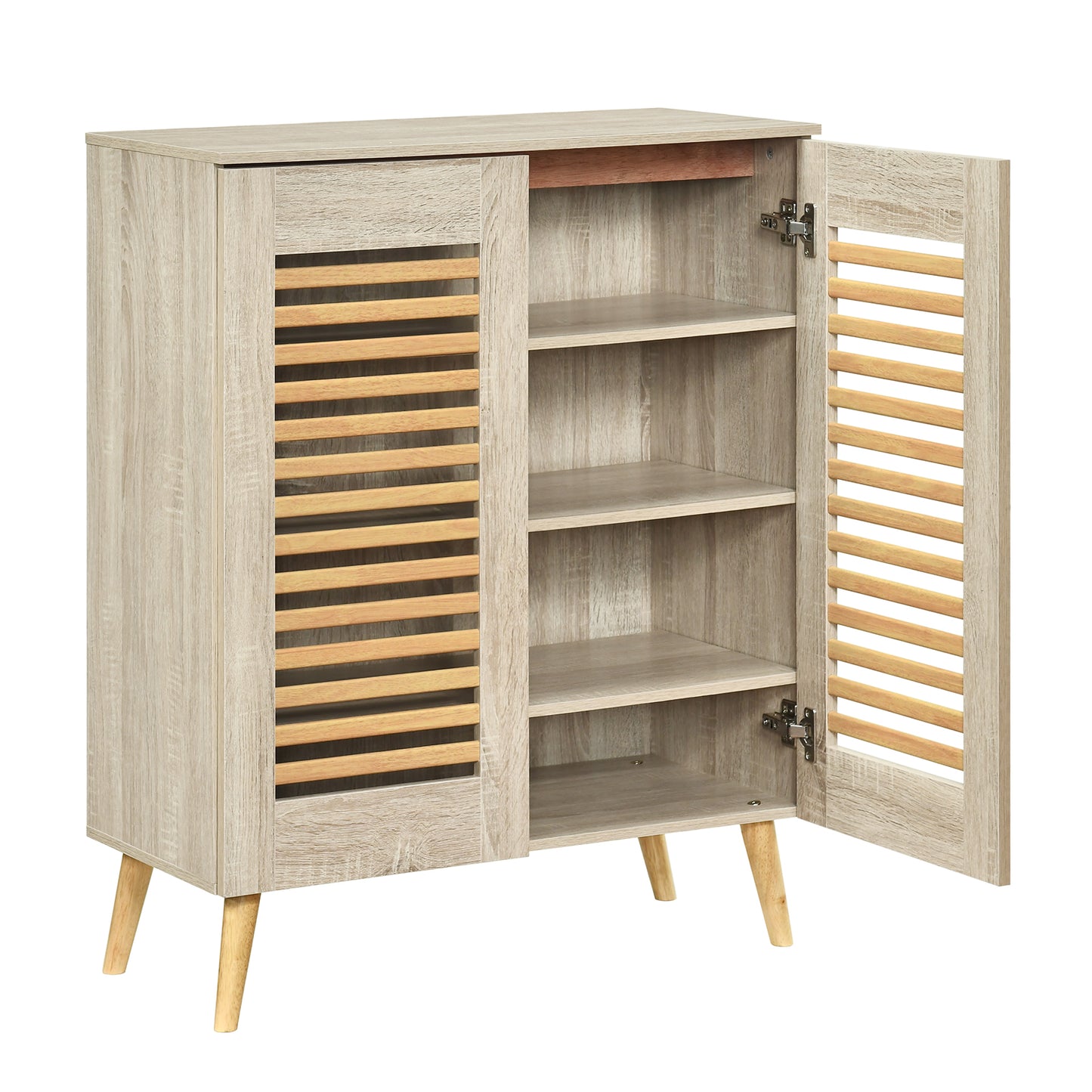 Shoe Cabinet with Louvered Doors and Removable Shelves, Natural Shoe Racks & Storage Benches Natural at Gallery Canada