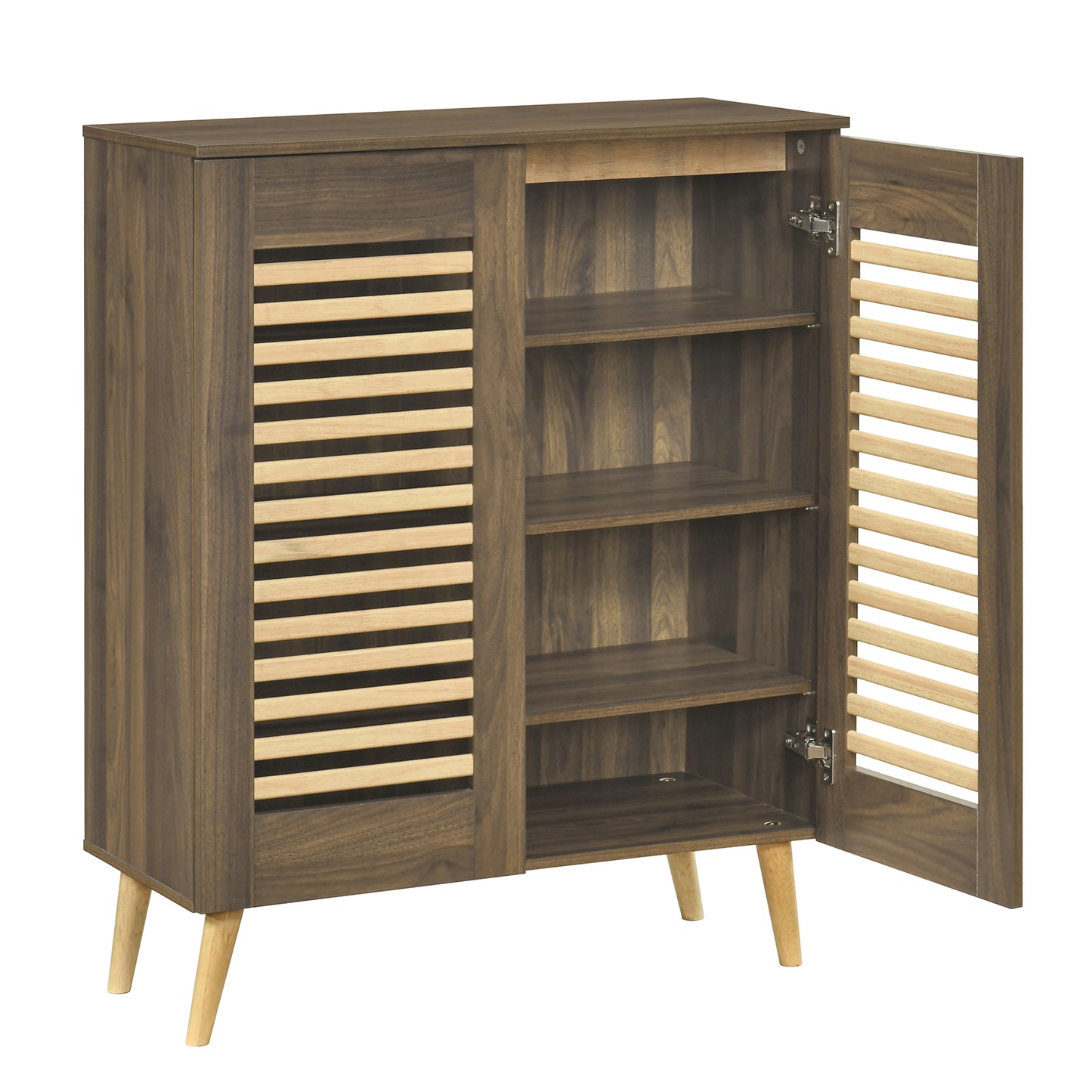 Shoe Cabinet with Louvered Doors and Removable Shelves, Walnut Shoe Racks & Storage Benches at Gallery Canada