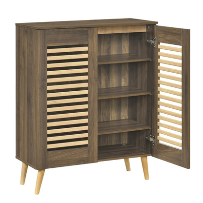 Shoe Cabinet with Louvered Doors and Removable Shelves, Walnut Shoe Racks & Storage Benches at Gallery Canada