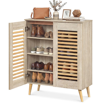 Shoe Cabinet with Louvered Doors and Removable Shelves, Natural Shoe Racks & Storage Benches at Gallery Canada