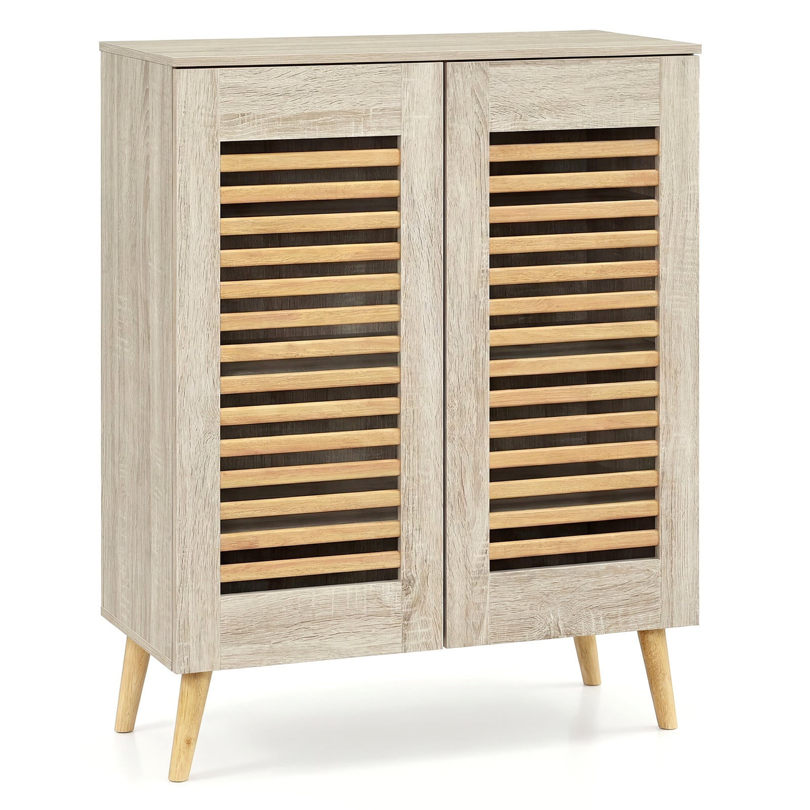 Shoe Cabinet with Louvered Doors and Removable Shelves, Natural Shoe Racks & Storage Benches at Gallery Canada