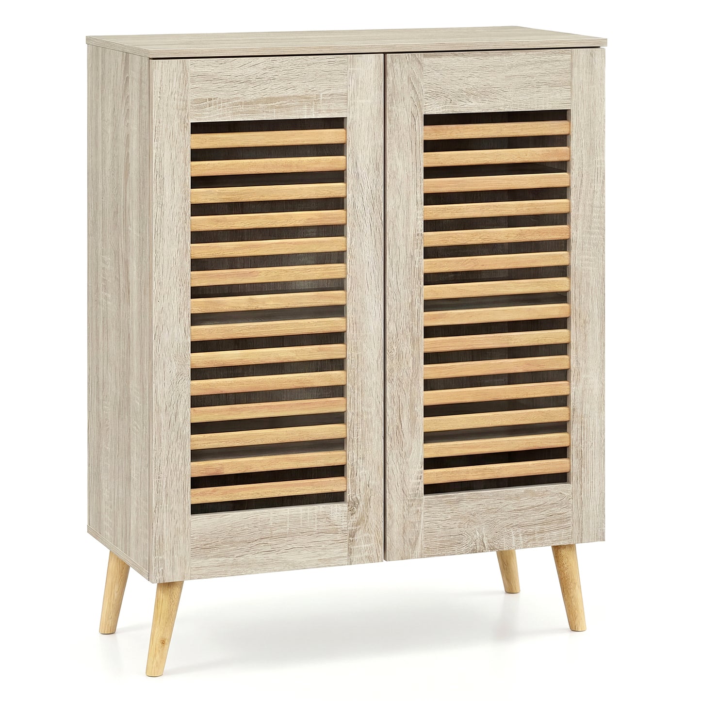 Shoe Cabinet with Louvered Doors and Removable Shelves, Natural Shoe Racks & Storage Benches at Gallery Canada