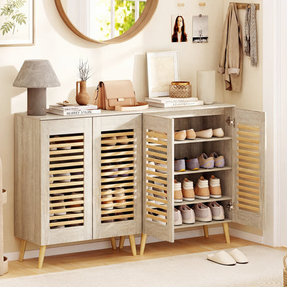 Shoe Cabinet with Louvered Doors and Removable Shelves, Natural Shoe Racks & Storage Benches at Gallery Canada