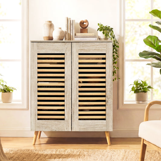 Shoe Cabinet with Louvered Doors and Removable Shelves, Natural Shoe Racks & Storage Benches Natural at Gallery Canada