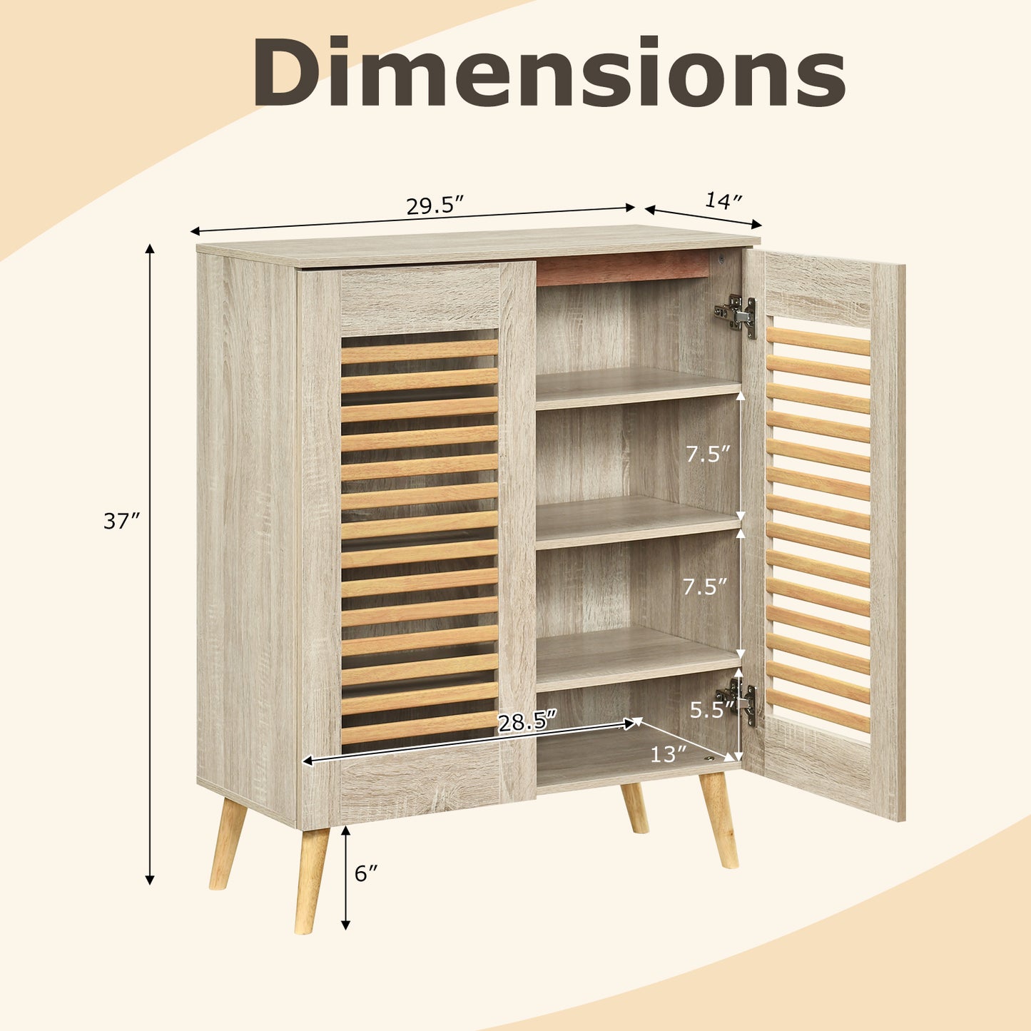 Shoe Cabinet with Louvered Doors and Removable Shelves, Natural Shoe Racks & Storage Benches at Gallery Canada