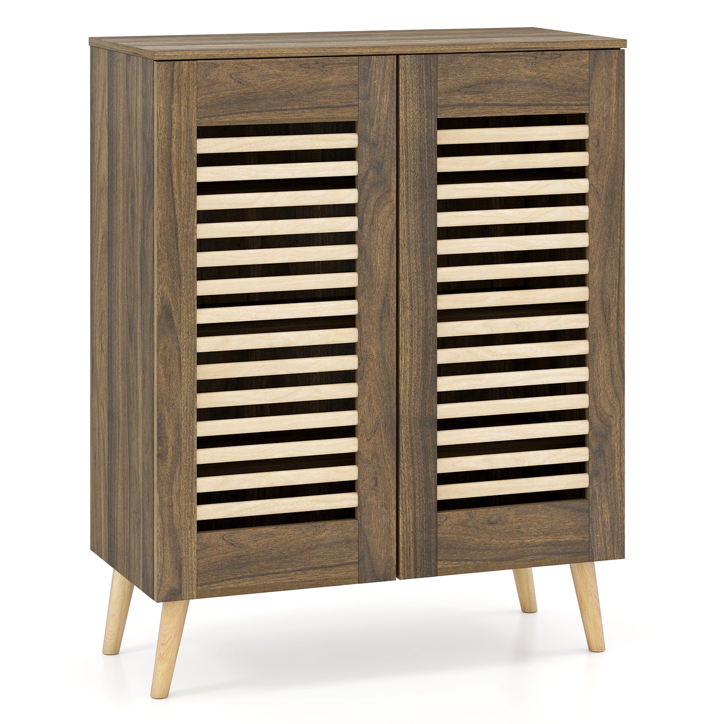 Shoe Cabinet with Louvered Doors and Removable Shelves, Walnut Shoe Racks & Storage Benches at Gallery Canada