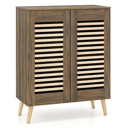 Shoe Cabinet with Louvered Doors and Removable Shelves, Walnut Shoe Racks & Storage Benches at Gallery Canada