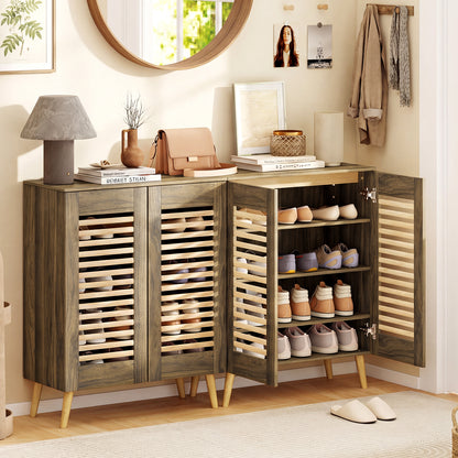 Shoe Cabinet with Louvered Doors and Removable Shelves, Walnut Shoe Racks & Storage Benches at Gallery Canada