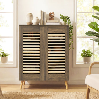 Shoe Cabinet with Louvered Doors and Removable Shelves, Walnut Shoe Racks & Storage Benches at Gallery Canada