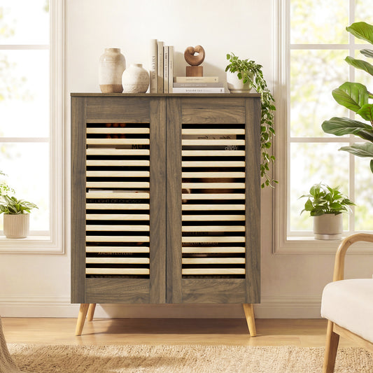 Shoe Cabinet with Louvered Doors and Removable Shelves, Walnut Shoe Racks & Storage Benches Walnut at Gallery Canada