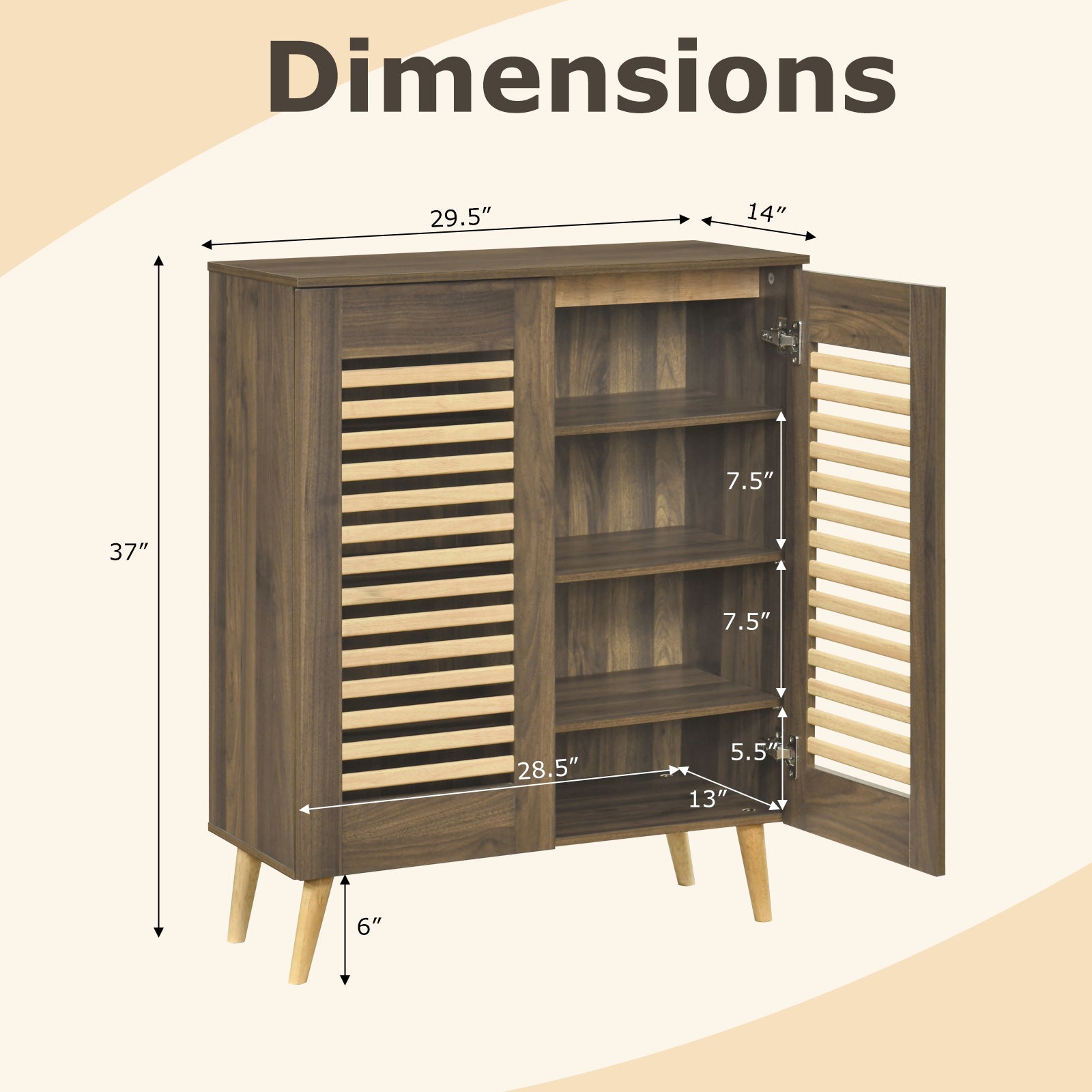 Shoe Cabinet with Louvered Doors and Removable Shelves, Walnut Shoe Racks & Storage Benches at Gallery Canada