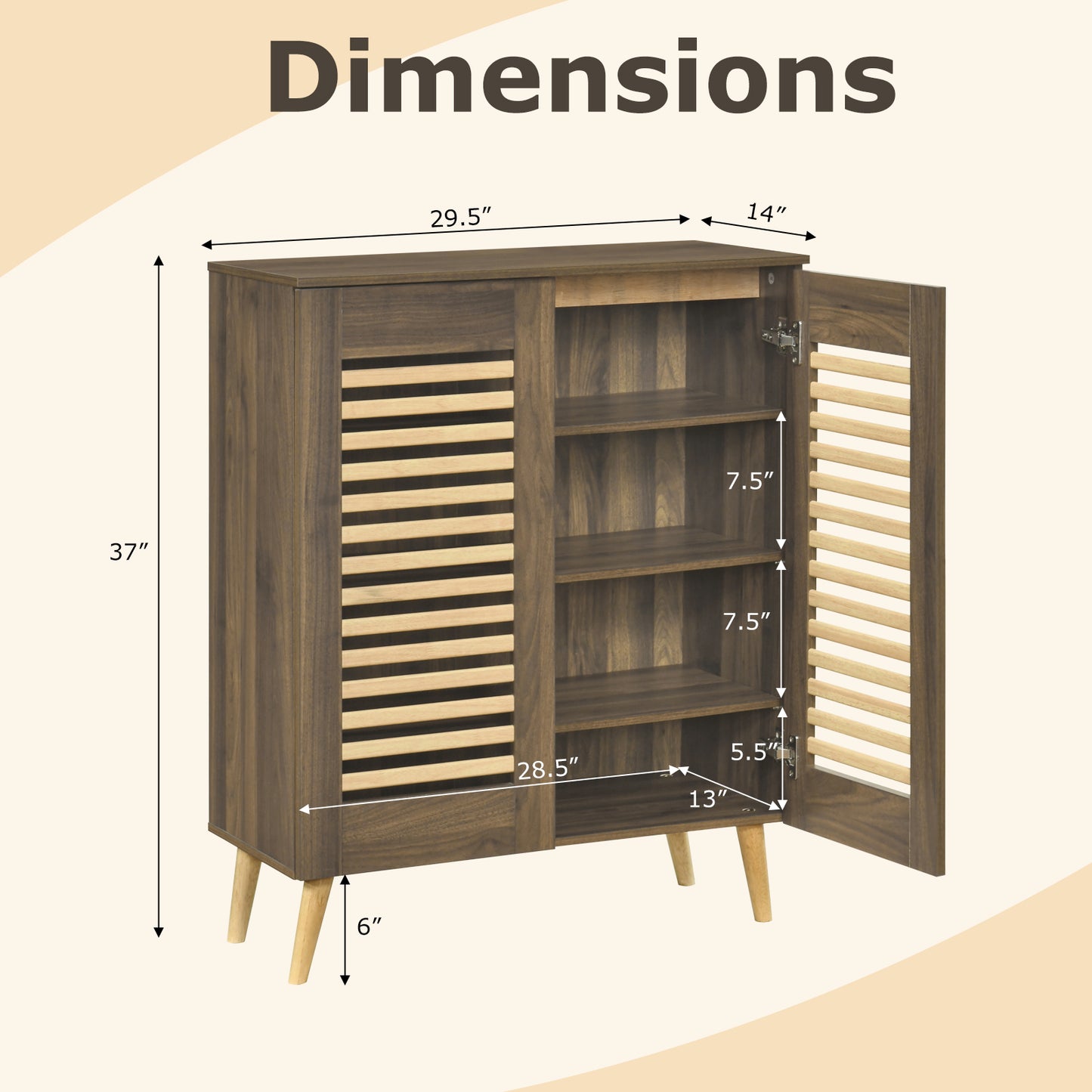 Shoe Cabinet with Louvered Doors and Removable Shelves, Walnut Shoe Racks & Storage Benches at Gallery Canada