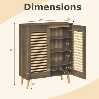 Shoe Cabinet with Louvered Doors and Removable Shelves, Walnut Shoe Racks & Storage Benches at Gallery Canada