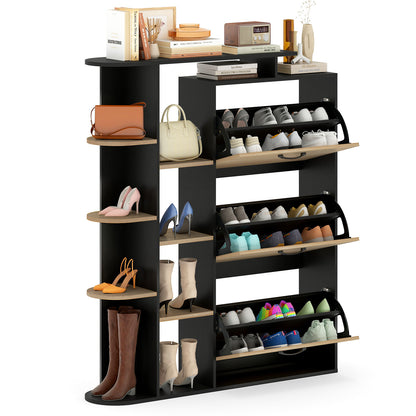 Shoe Cabinet with Open Shelves Modern Shoe Organizer with 3 Flip Drawers, Black Shoe Racks & Storage Benches Black at Gallery Canada