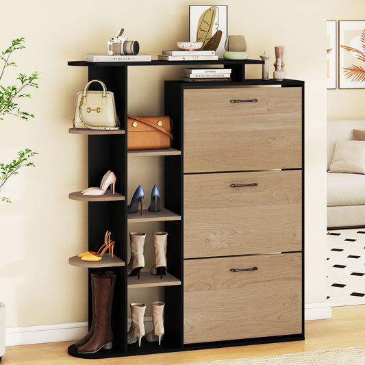 Shoe Cabinet with Open Shelves Modern Shoe Organizer with 3 Flip Drawers, Black Shoe Racks & Storage Benches Black at Gallery Canada