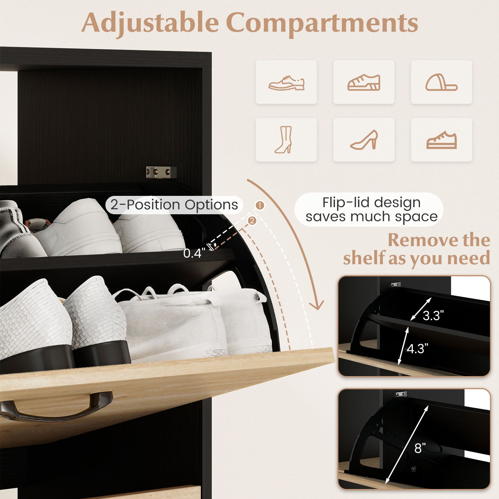 Shoe Cabinet with Open Shelves Modern Shoe Organizer with 3 Flip Drawers, Black Shoe Racks & Storage Benches at Gallery Canada
