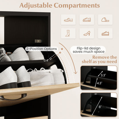 Shoe Cabinet with Open Shelves Modern Shoe Organizer with 3 Flip Drawers, Black Shoe Racks & Storage Benches at Gallery Canada