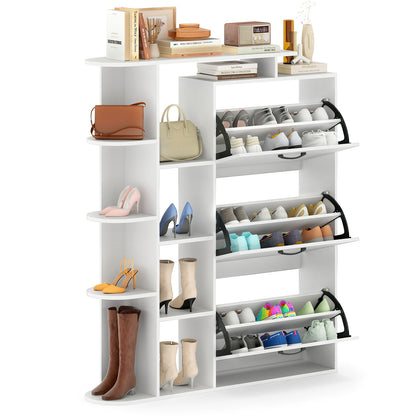 Shoe Cabinet with Open Shelves Modern Shoe Organizer with 3 Flip Drawers, White Shoe Racks & Storage Benches White at Gallery Canada