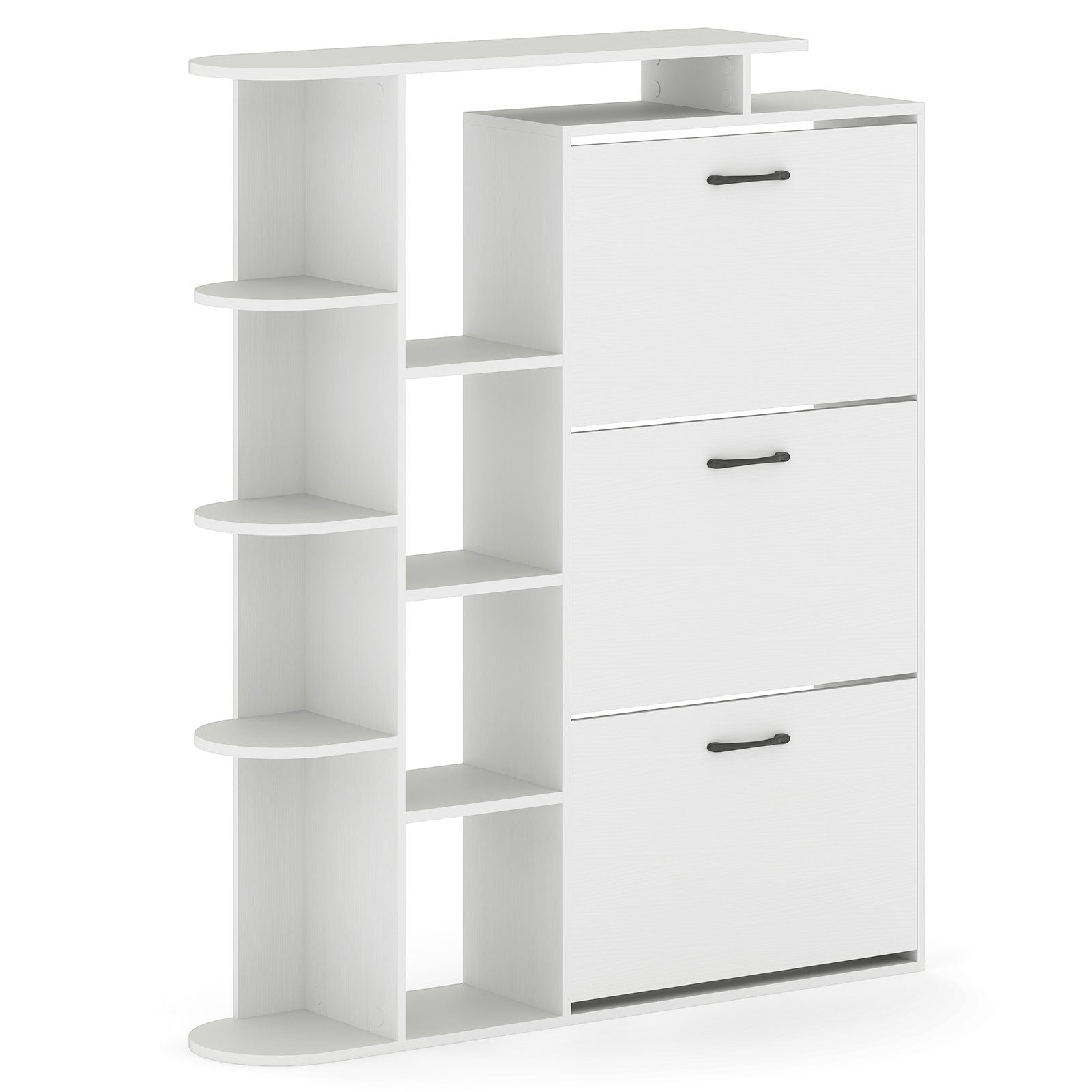 Shoe Cabinet with Open Shelves Modern Shoe Organizer with 3 Flip Drawers, White Shoe Racks & Storage Benches at Gallery Canada