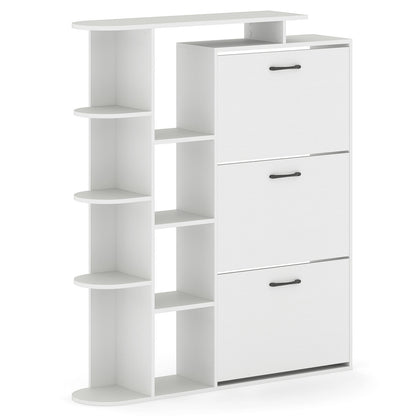 Shoe Cabinet with Open Shelves Modern Shoe Organizer with 3 Flip Drawers, White Shoe Racks & Storage Benches at Gallery Canada