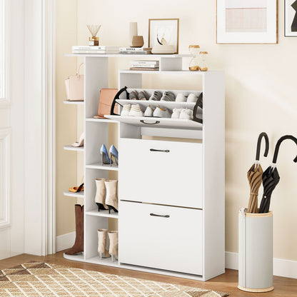 Shoe Cabinet with Open Shelves Modern Shoe Organizer with 3 Flip Drawers, White Shoe Racks & Storage Benches at Gallery Canada