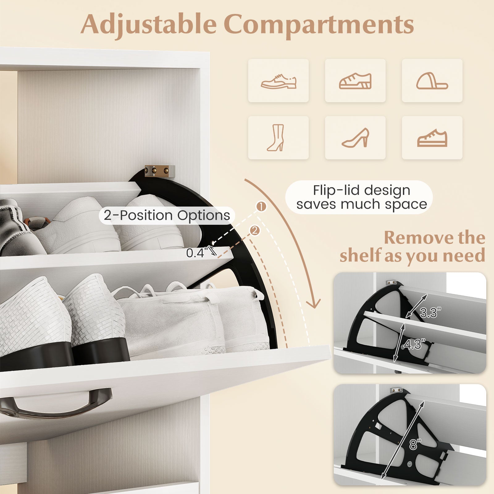 Shoe Cabinet with Open Shelves Modern Shoe Organizer with 3 Flip Drawers, White Shoe Racks & Storage Benches at Gallery Canada