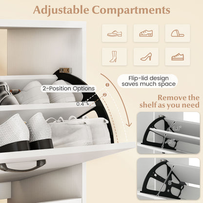 Shoe Cabinet with Open Shelves Modern Shoe Organizer with 3 Flip Drawers, White Shoe Racks & Storage Benches at Gallery Canada