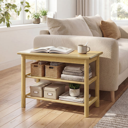 Shoe Rack Bench, 3-Tier Rubberwood, Natural