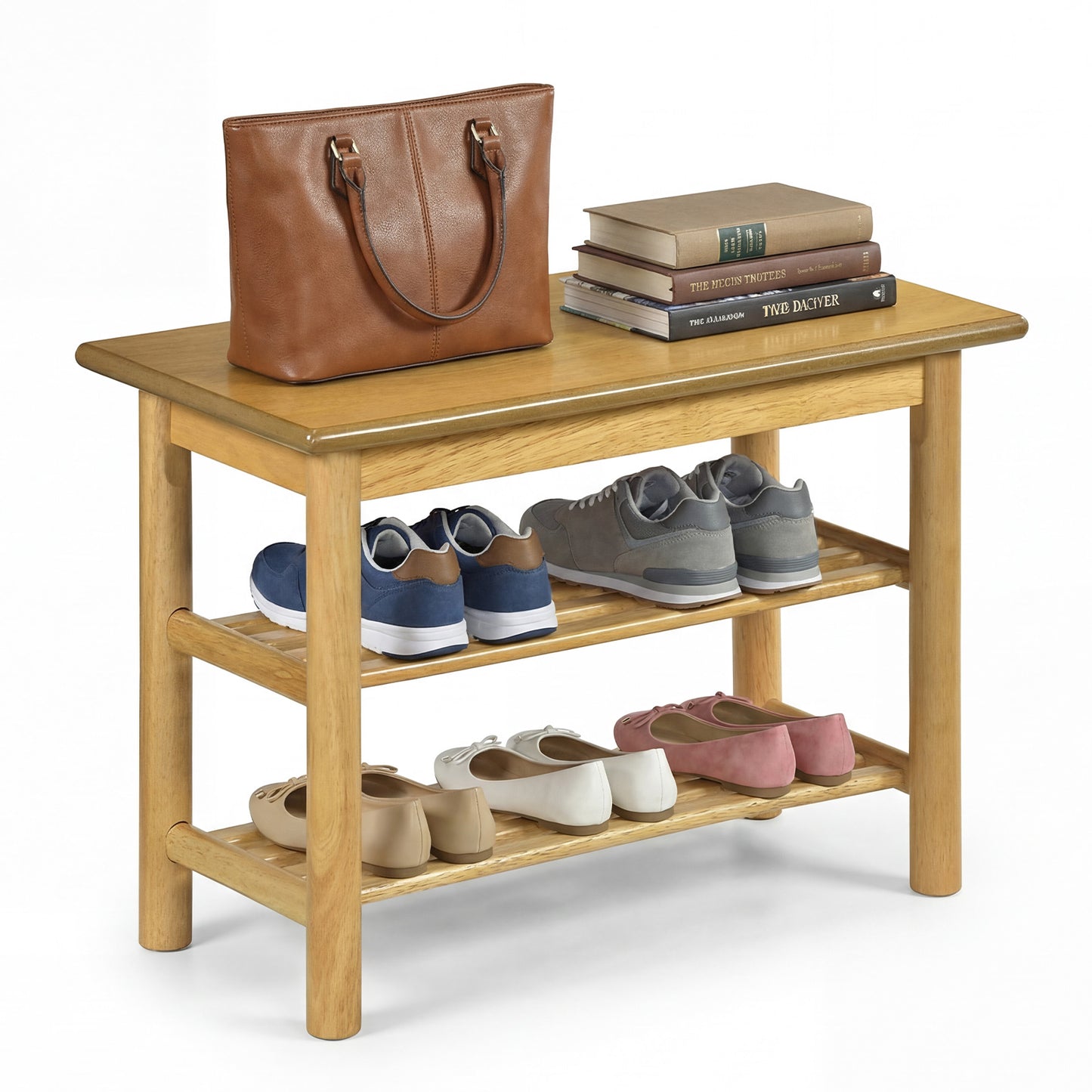 Shoe Rack Bench, 3-Tier Rubberwood, Natural Shoe Racks & Storage Benches at Gallery Canada