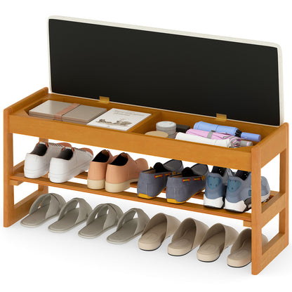 Shoe Rack Bench With Storage 2-Tier Rubberwood, Beige Shoe Racks & Storage Benches at Gallery Canada
