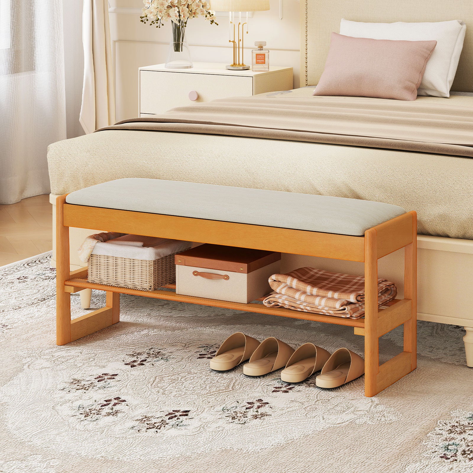 Shoe Rack Bench With Storage 2-Tier Rubberwood, Beige Shoe Racks & Storage Benches at Gallery Canada