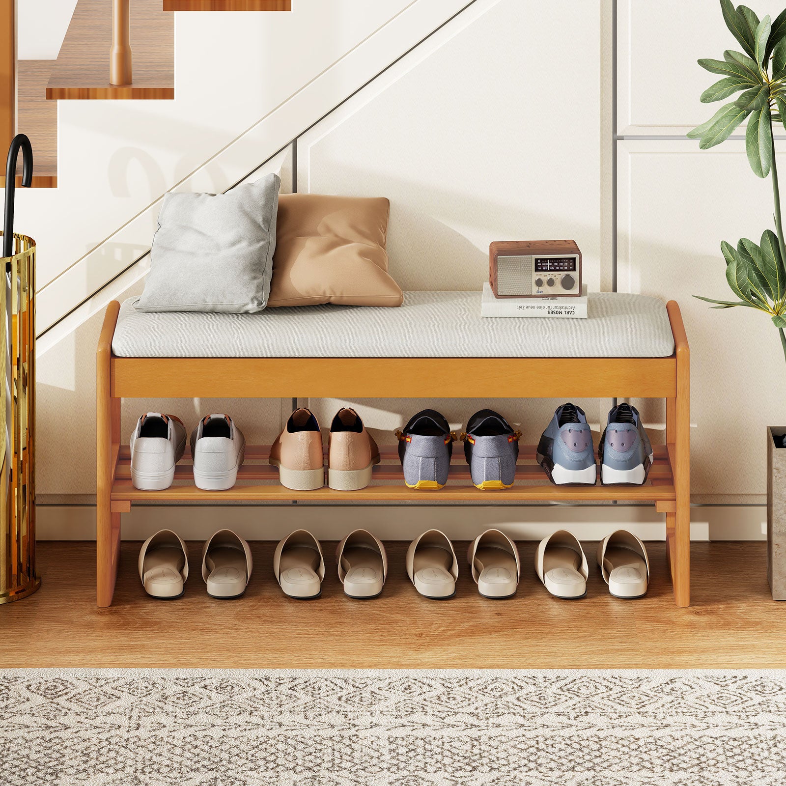 Shoe Rack Bench With Storage 2-Tier Rubberwood, Beige Shoe Racks & Storage Benches at Gallery Canada