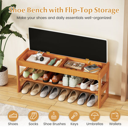 Shoe Rack Bench With Storage 2-Tier Rubberwood, Beige Shoe Racks & Storage Benches at Gallery Canada