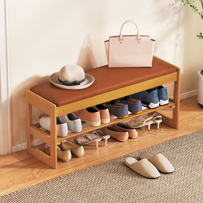 Shoe Rack Bench with Storage 2-Tier Rubberwood Entryway Bench with Flip-Open Storage, Brown Shoe Racks & Storage Benches Brown at Gallery Canada