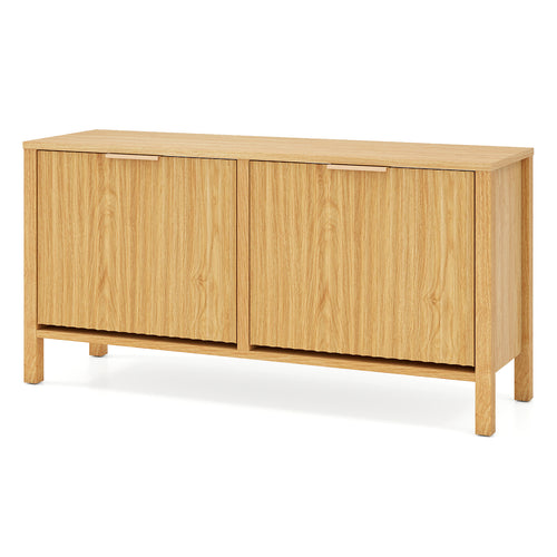 Shoe Storage Bench Narrow Wooden Entryway Bench with 2 Flip Drawers, Brown