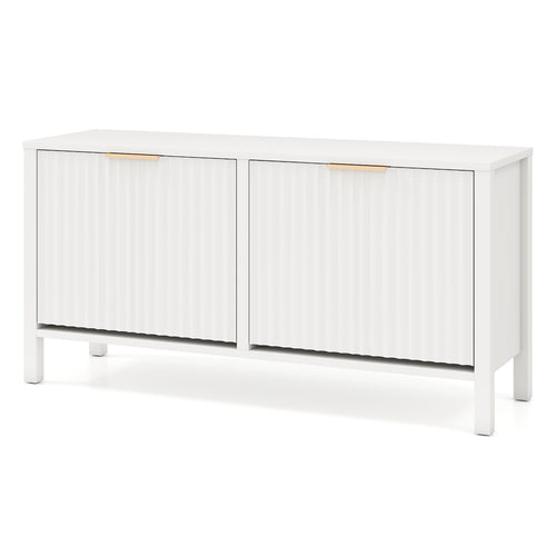 Shoe Storage Bench Narrow Wooden Entryway Bench with 2 Flip Drawers, White