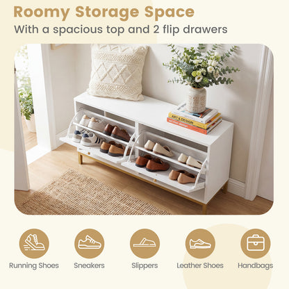 Shoe Storage Bench Narrow Entryway Bench with 2 Flip Drawers Adjustable Shelves, White Shoe Racks & Storage Benches at Gallery Canada