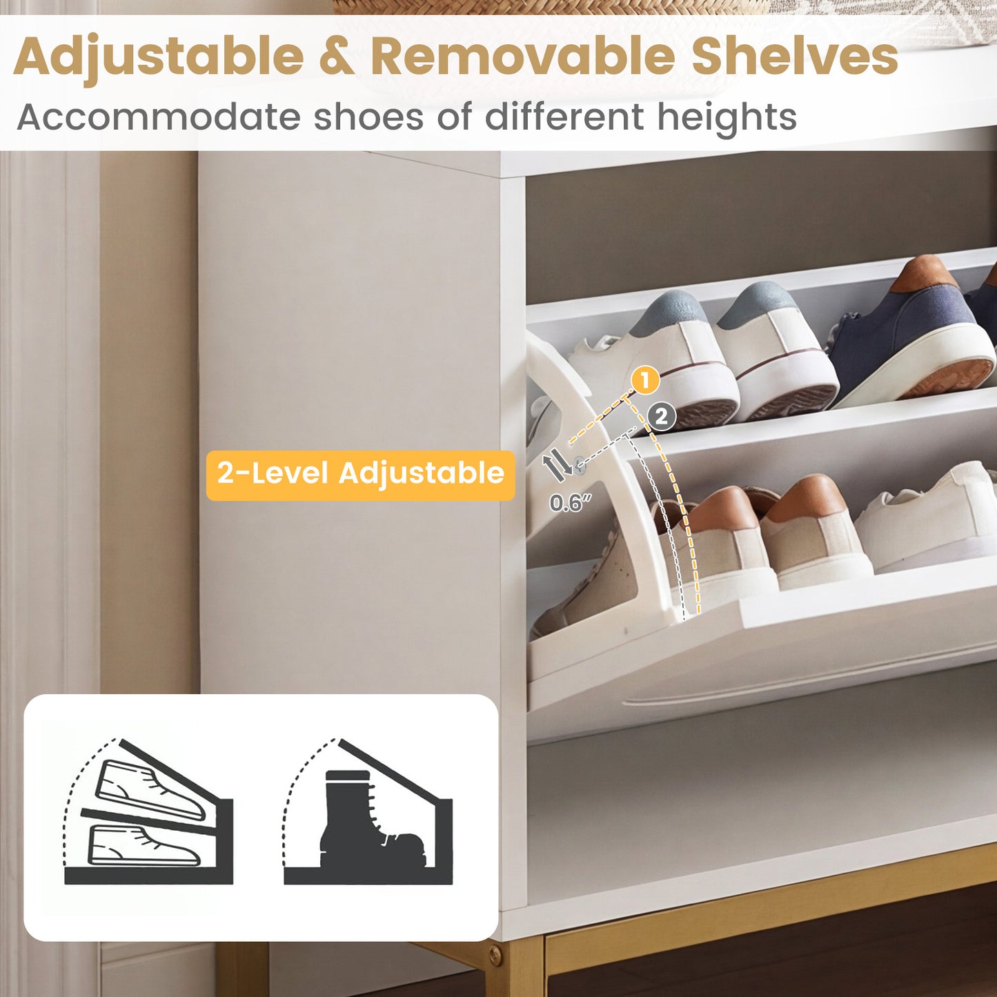 Shoe Storage Bench Narrow Entryway Bench with 2 Flip Drawers Adjustable Shelves, White Shoe Racks & Storage Benches at Gallery Canada