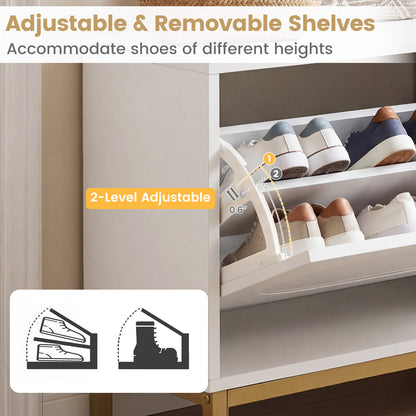 Shoe Storage Bench Narrow Entryway Bench with 2 Flip Drawers Adjustable Shelves, White Shoe Racks & Storage Benches at Gallery Canada