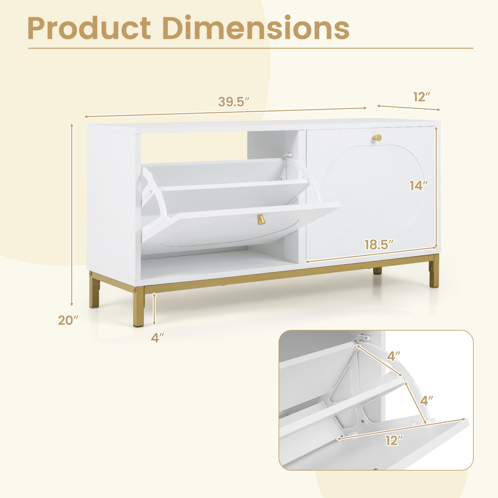 Shoe Storage Bench Narrow Entryway Bench with 2 Flip Drawers Adjustable Shelves, White Shoe Racks & Storage Benches at Gallery Canada
