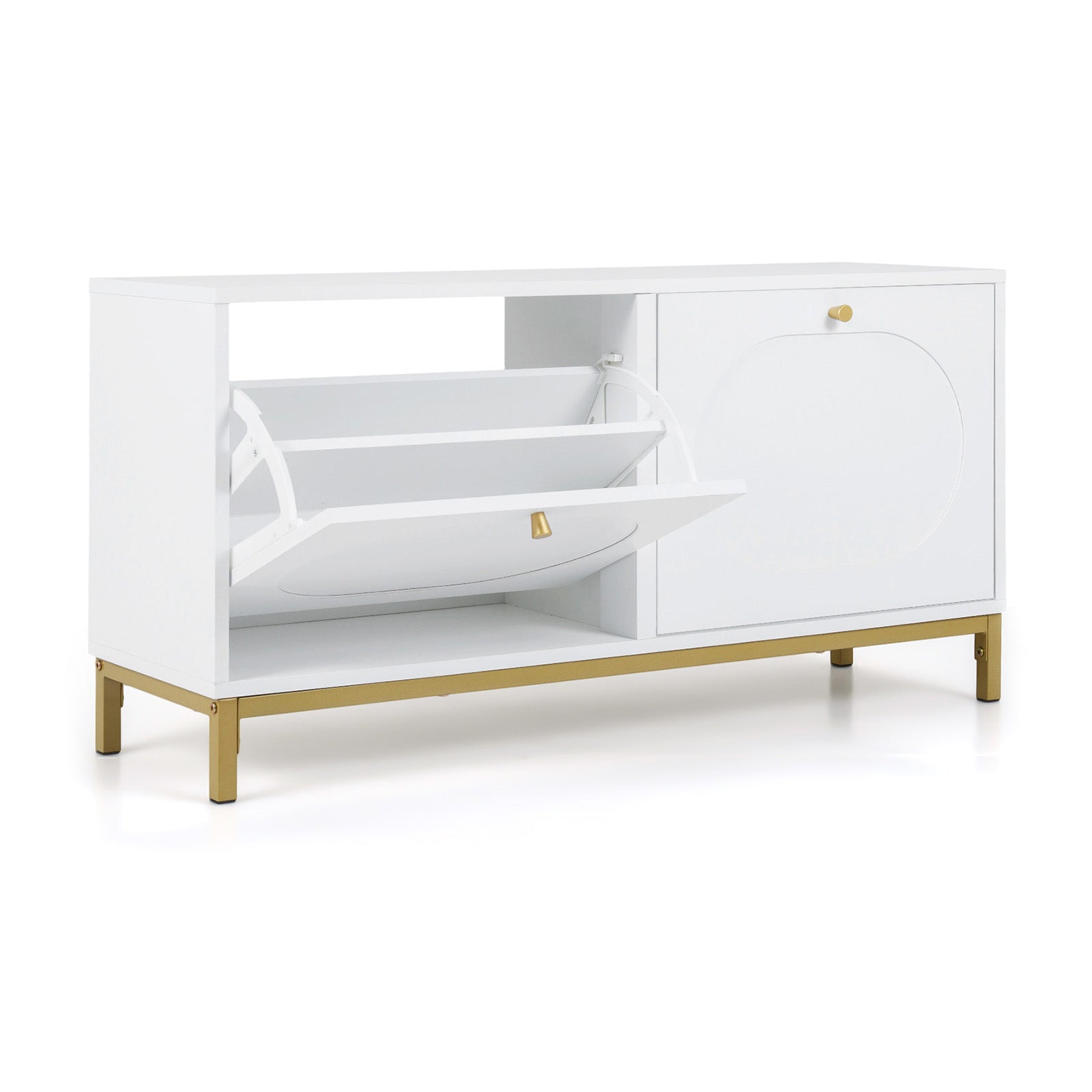Shoe Storage Bench Narrow Entryway Bench with 2 Flip Drawers Adjustable Shelves, White Shoe Racks & Storage Benches at Gallery Canada