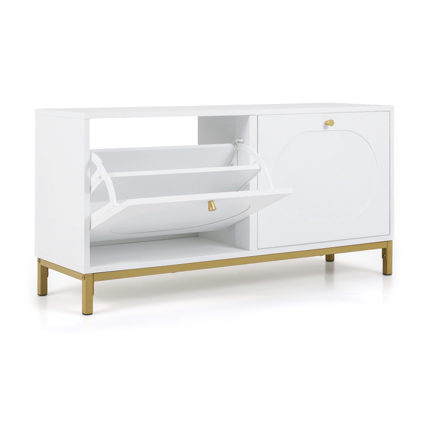 Shoe Storage Bench Narrow Entryway Bench with 2 Flip Drawers Adjustable Shelves, White Shoe Racks & Storage Benches at Gallery Canada