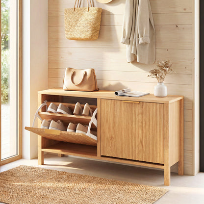 Shoe Storage Bench Narrow Wooden Entryway Bench with 2 Flip Drawers, Brown Shoe Racks & Storage Benches at Gallery Canada