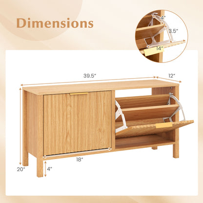 Shoe Storage Bench Narrow Wooden Entryway Bench with 2 Flip Drawers, Brown Shoe Racks & Storage Benches at Gallery Canada