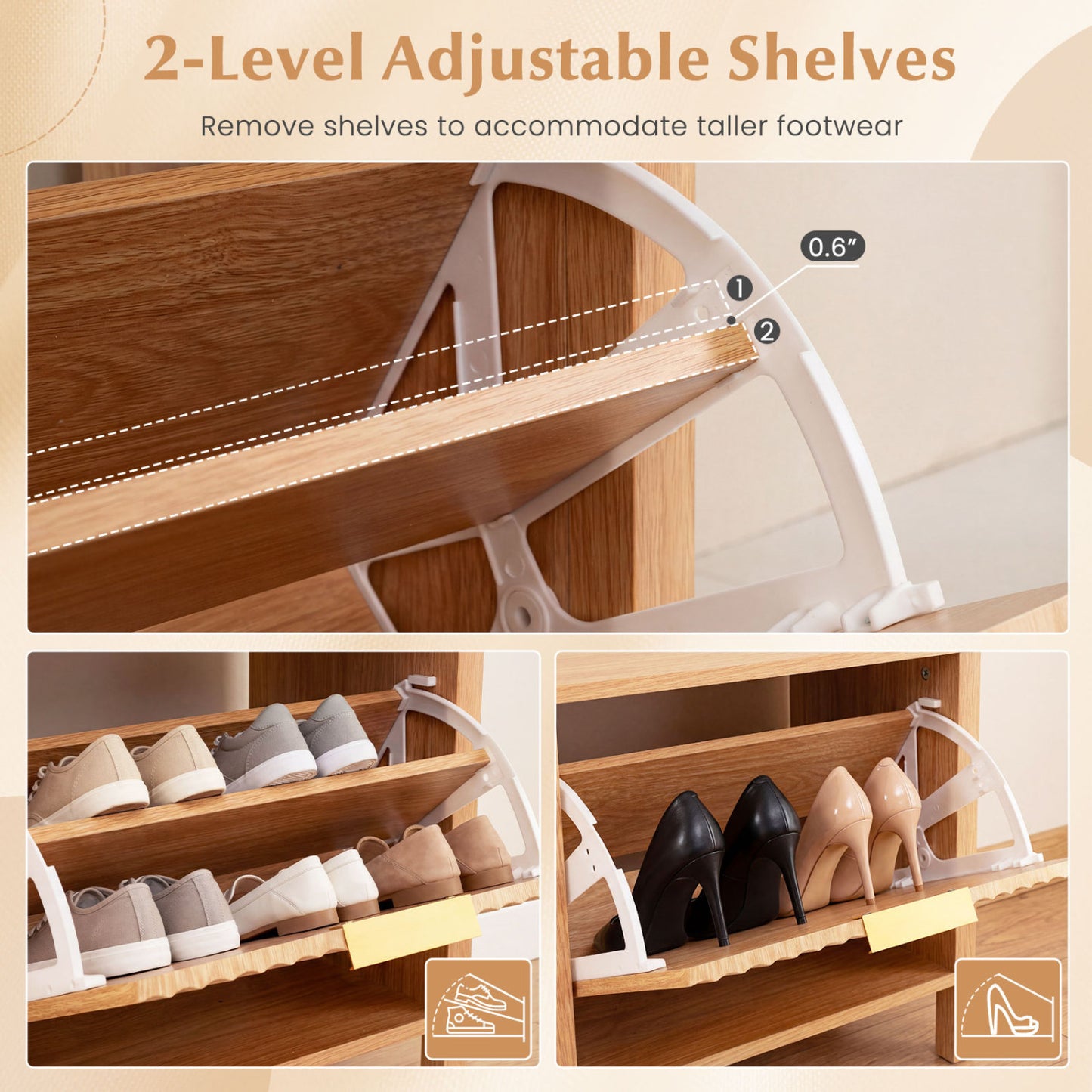 Shoe Storage Bench Narrow Wooden Entryway Bench with 2 Flip Drawers, Brown Shoe Racks & Storage Benches at Gallery Canada