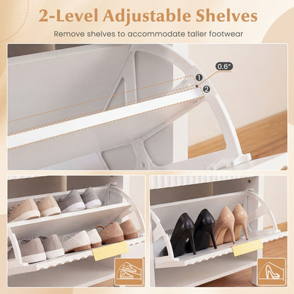 Shoe Storage Bench Narrow Wooden Entryway Bench with 2 Flip Drawers, White Shoe Racks & Storage Benches at Gallery Canada