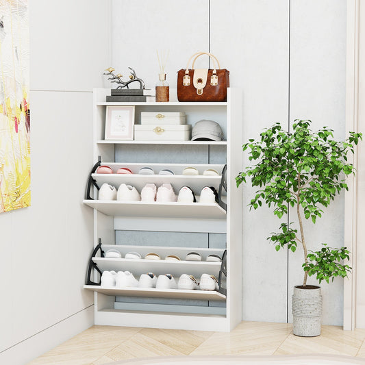 Shoe Storage Cabinet Hidden Shoe Rack with 2 Flip Drawers Adjustable and Removable Shelves, White Shoe Racks & Storage Benches White at Gallery Canada