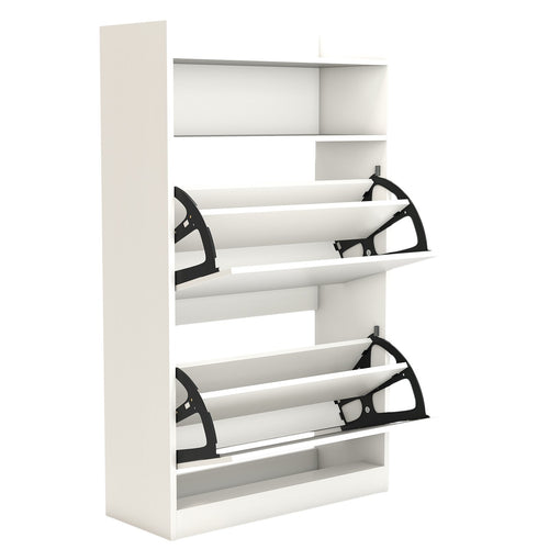 Shoe Storage Cabinet With 2 Flip Drawers, Adjustable Shelves, White