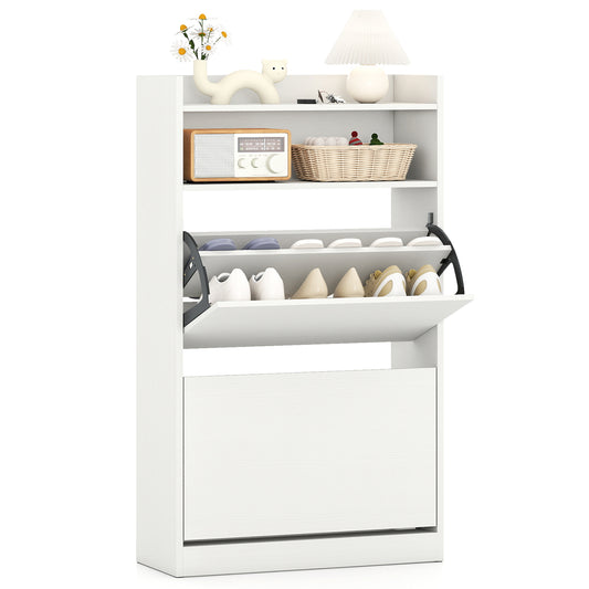 Shoe Storage Cabinet With 2 Flip Drawers, Adjustable Shelves, White Shoe Racks & Storage Benches White at Gallery Canada