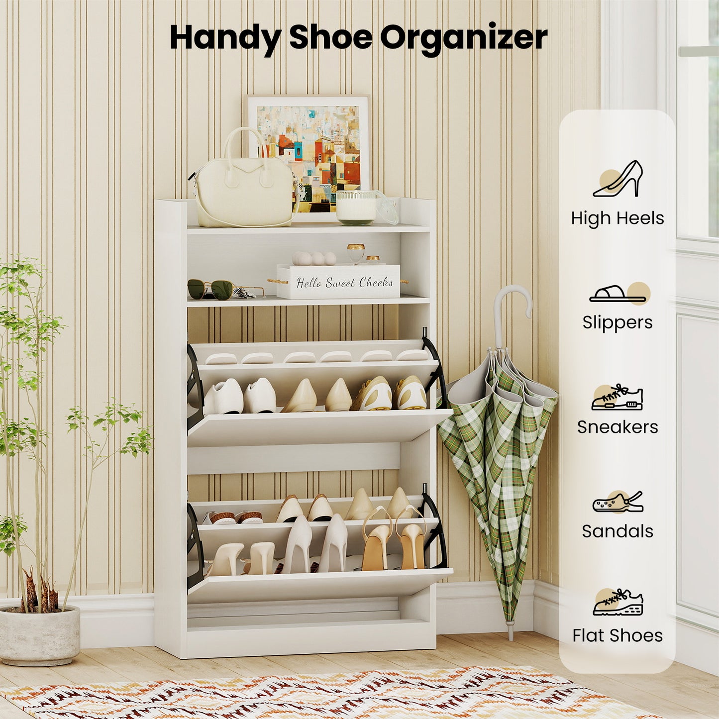 Shoe Storage Cabinet With 2 Flip Drawers, Adjustable Shelves, White Shoe Racks & Storage Benches at Gallery Canada